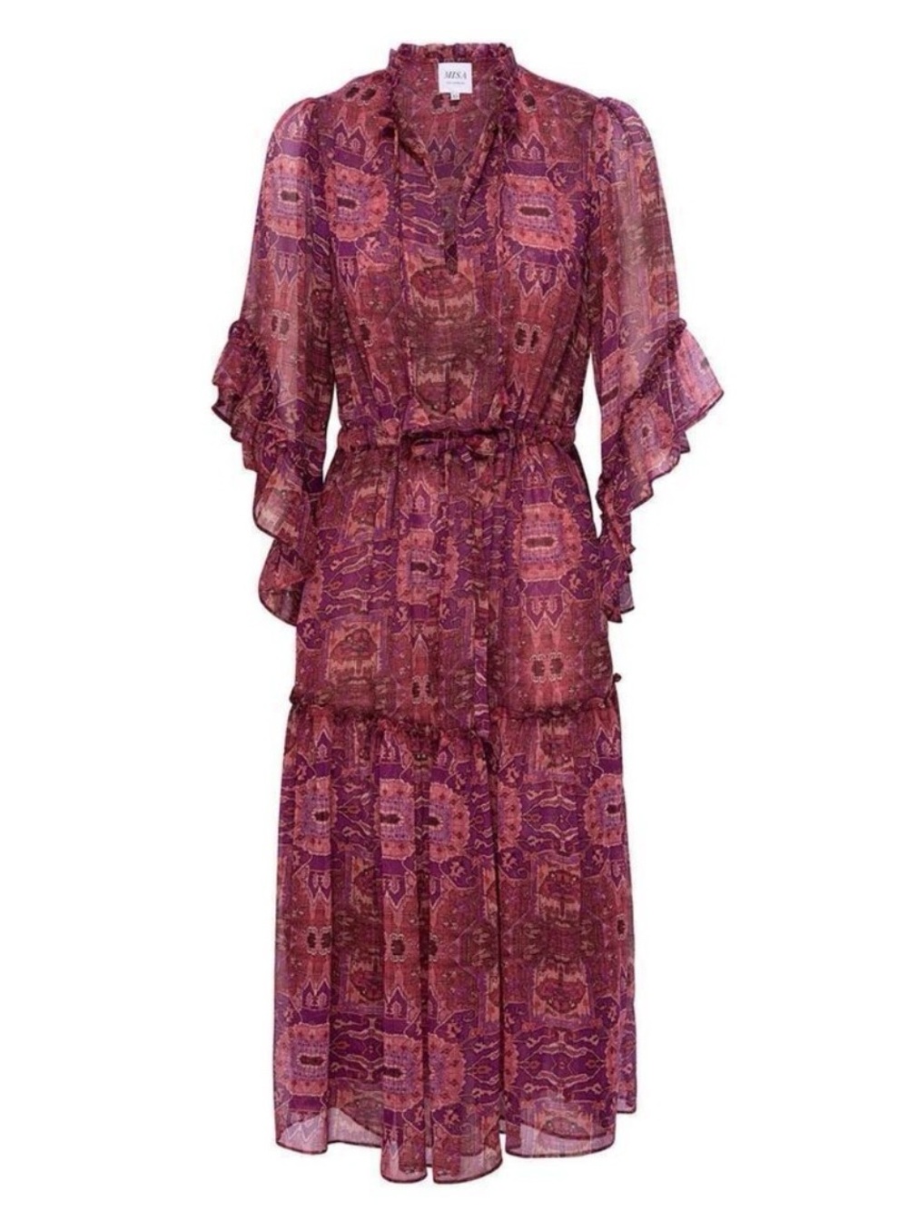 MISA Los Angeles Marcele Dress in Septima Tapestry Print Flowy Red Chiffon S